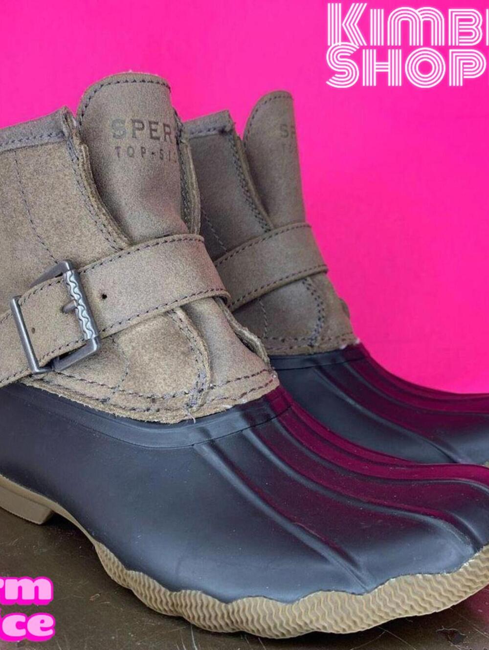 Sperry Rip Water Blue Rubber Taupe Suede Insulated Duck Boots US 5 UK 2.5 EU 35